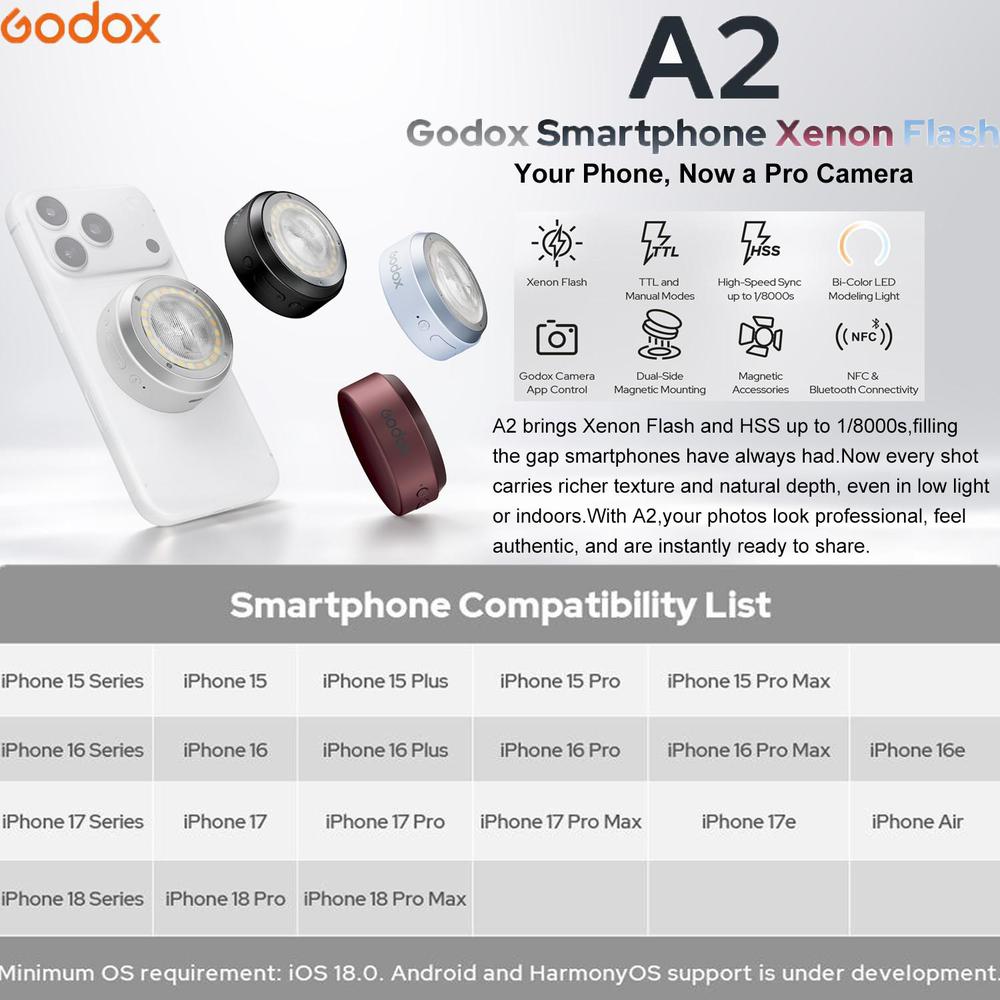 Photography Lighting Brands - Godox A2 마그네틱 스마트폰 플래시 (앱